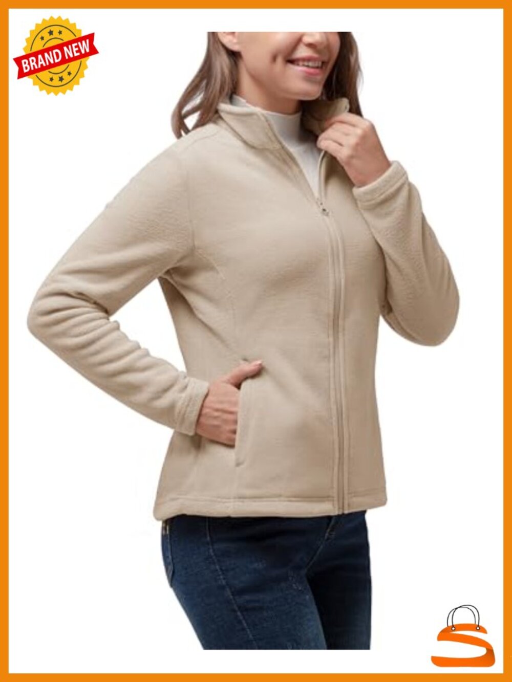 Polar Fleece Jacket Zip Up Lightweight Hiking Sweatshirt Full Zip High Neck